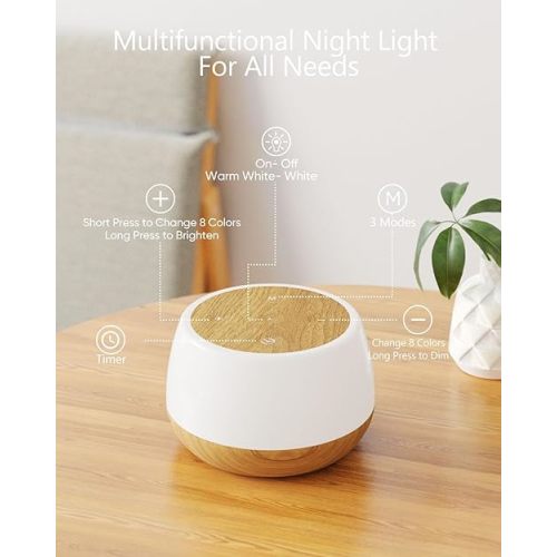 Kids Night Light Touch, Rechargeable Bedside Lamp Stepless Dimmable, 3 Modes & 9 Colors Changing, Portable Touch Table Lamp with Timing & Memory, Soft Eye Caring Night Lamp for Adults