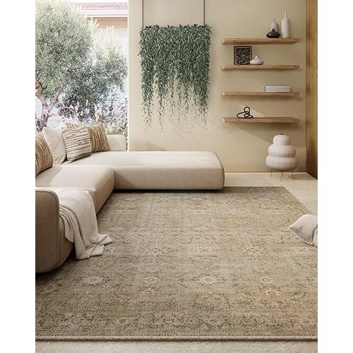 5x7 Area Rugs for Living Room: Washable Bedroom Rug with Non Slip Backing Low Pile Soft Faux Wool Distressed Vintage Boho Carpet Rugs for Entryway Dining Room Farmhouse Nursery Home Office Indoor