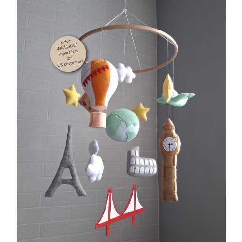 Travel nursery theme Travel baby mobile World travel nursery decor Paris nursery Around the world nursery mobile London nursery Adventure