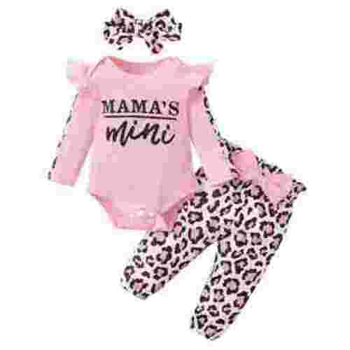 ZACPNCV Newborn Infant Baby Girl Clothes Long Sleeve Ruffle Romper Top Pants Set Toddler Baby Girl Outfits Headband Pink 0-6 Months