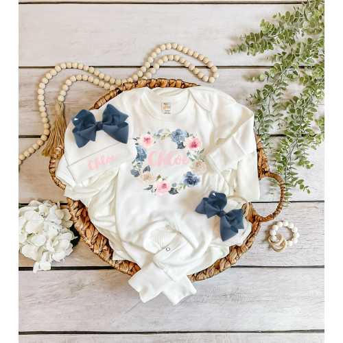 Blue newborn girl coming home outfit baby girl coming home outfit newborn girl outfit blue baby girl clothes floral newborn girl take home