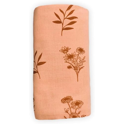 Leyl&Ari Muslin Baby Swaddle Blanket | 100% Organic Receiving Wrap (Peach/Wildflowers)