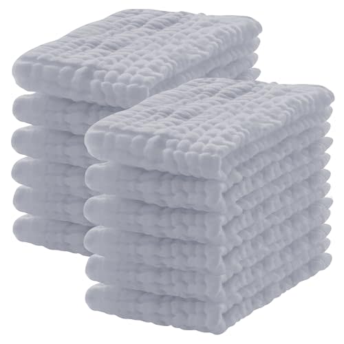 Lovely Care 12 Pack Muslin Burp Cloths 100% Cotton Muslin Cloths Large 20''x10'' Extra Soft and Absorbent Baby Burping Cloth - Slate