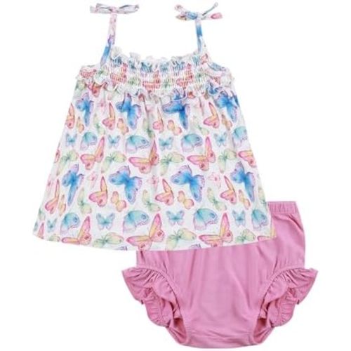 Infants Baby Girls 2 Piece Summer Outfits Set Smocked Tank Top and Bloomer Shorts Set