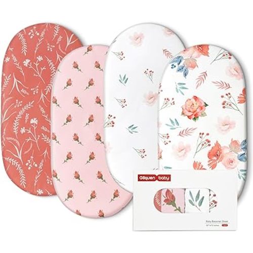 Gllquen Baby Bassinet Sheets 4 Pack, Breathable Cozy Fitted Mattress Sheet, Elastic Travel Crib Fashionable Floral Pattern, Standard Cradle Safe Sheets for Baby Boy Girls 32"X16" (Flower)