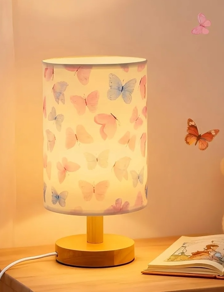 Butterfly Kids Table Lamp for Bedroom Kids Bedside Lamps 3 Colors Dimmable Nightstand Night Light with Cartoon Flaxen Fabric Shade Desk Lamp for Girls Boys Room Nursery Decor,Butterfly Gifts for Girls