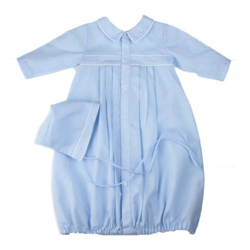 Blue Dot Embroidered Collared Gown with Hat