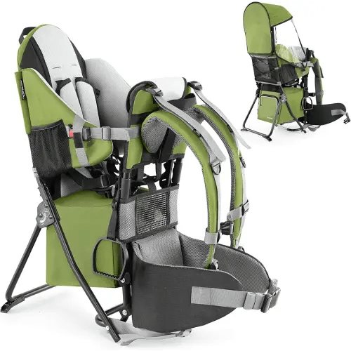 besrey Baby Backpack Carrier, Toddler Hiking Backpack with Safety 3-Height Seat, Adjustable Straps&Waist Belt, Foldable Frame Lightweight Large Capacity Child Carrier for Hiking (Army Green)