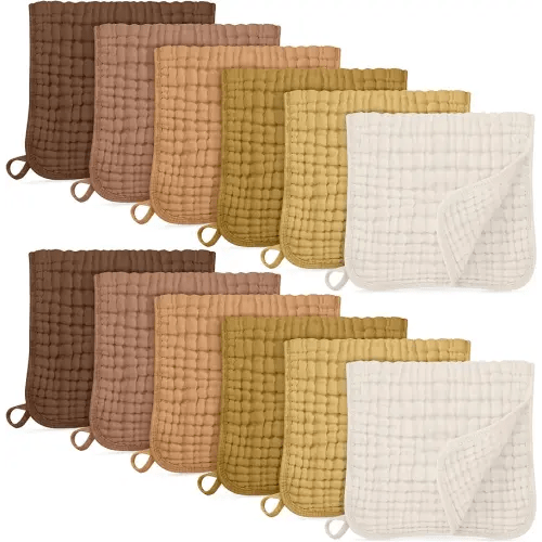 Muslin Burp Cloths for Baby 100% Cotton Burping Cloths for Boys Girls Large 20''X10'' Extra Soft and Absorbent 12 Pack - Gradient Brown