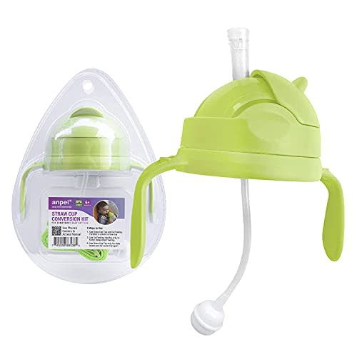 ANPEI 3-in-1 Weighted Straw Sippy Cup Conversion Kit for Comotomo Bottles | Versatile, Leak-Proof - Easy-to-Use Solution for Babies and Toddlers | Compatible with 5oz & 8oz Bottle (Green)
