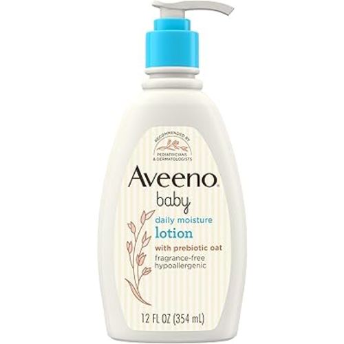 Aveeno Baby Daily Moisture Body Lotion for Sensitive Skin, Hypoallergenic Moisturizing Baby Lotion with Nourishing Oatmeal to Deeply Moisturize Baby's Skin, Fragrance-Free, 12 fl. oz