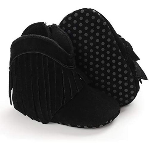 SOFMUO Baby Girls Cowboy Tassel Boots with Side Zipper Moccasins Non Slip Infant Booties Suede Toddler First Walker Shoes