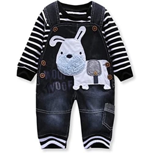 Cute Baby Boy Clothes Suit Toddler Boys' Striped long Sleeve T-Shirt+Denim Overalls Jumpsuit Pants Outfits Sets