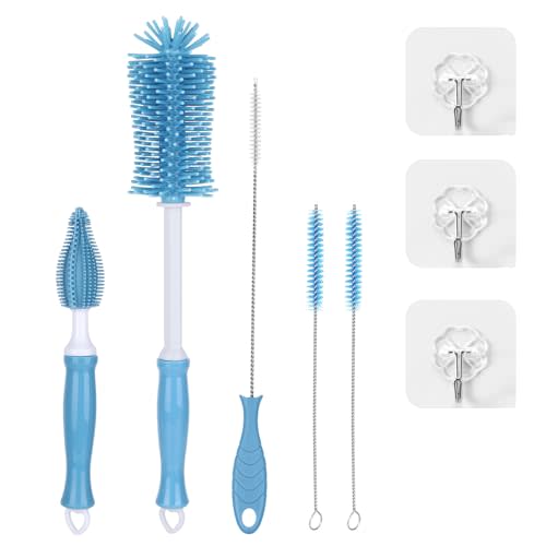 JAPUDA Portable Bottle Brush Set - Baby Bottle Cleaner Kit with Silicone Brush, Nipple Brush, Straw Brush, Bottle Cleaning Tool