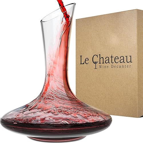 Le Chateau Large Elegant Crystal Wine Decanter with Aerator – 750ml Glass Decanter – Hand-Blown Lead-Free Clear Glass Carafe with Aerator – Hand Held Gifts Red Wine Accessories/for Wine Lovers