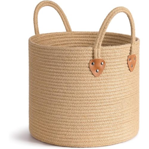 CHICVITA Jute Laundry Basket With Handles, Wicker Basket for Kids Blankets Toys Clothes Shoes, Baby Hamper for Nursery Boho Decor, Plant Baskets Indoor, 14" X 14" X 12", Jute Brown
