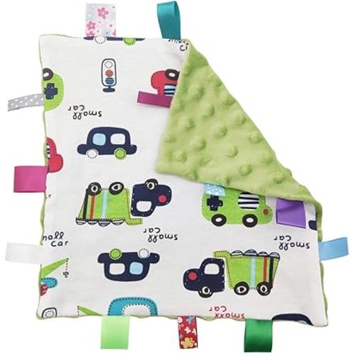 Inchant Boy Tag Security Blanket - Baby Car Plush Comforter Taggy Blankies, Pale Green Textured Underside