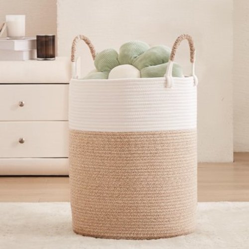 BESTKITTY Rope Laundry Basket Hamper for Clothes Woven Storage Basket for Living Room Bedroom Boho Tall Rope Blanket Basket Baby Nursery Hamper Bin Large brown