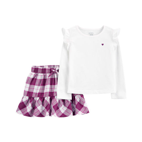 Baby 2-Piece Flutter Top & Plaid Flannel Skort Set