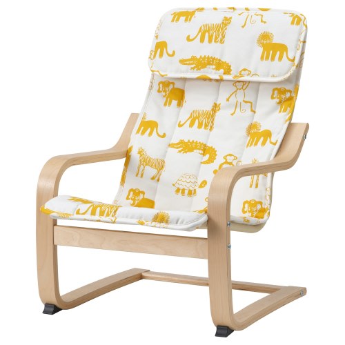 POÄNG Kid's armchair - birch veneer/Skogbo animal pattern