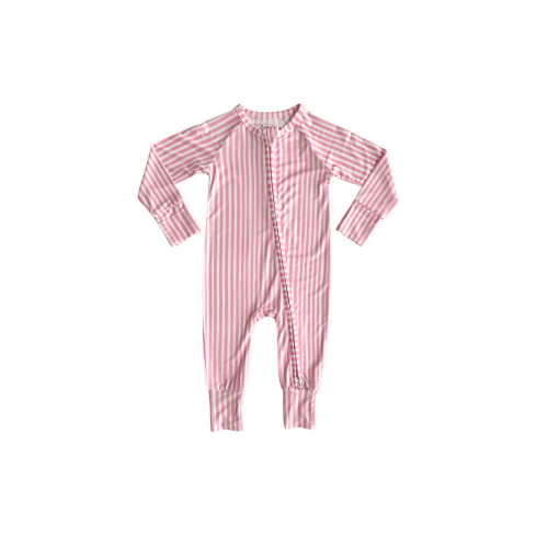 Pink Stripe Zipper Romper