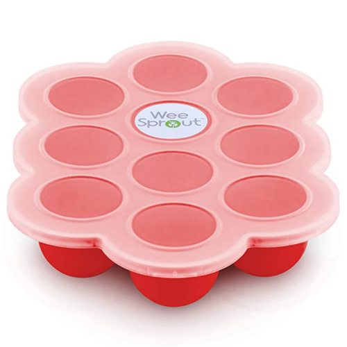 WeeSprout Silicone Baby Food Freezer Tray with Clip-on Lid by WeeSprout - Perfect Storage Container for Homemade Baby Food, Vegetable & Fruit Purees, and Breast Milk - Ten 1.5 Ounce Sections - Bright Red