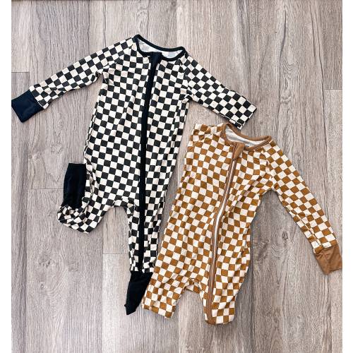 Bamboo Sleeper with Two way Zipper for Baby Sleeper Gender Neutral Checkered Sleeper with Footie for Baby Shower Gift Pajamas
