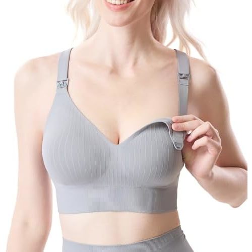 Momcozy CoolFit Nursing Sports Bra, Racerback Nursing Bras for Workout and Yoga, Soft Stretchy Ribbed Support Maternity Bra