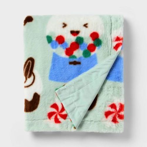 50"x60" Holiday Treats Fuzzy Kids' Throw Blanket Mint Green - Pillowfort™