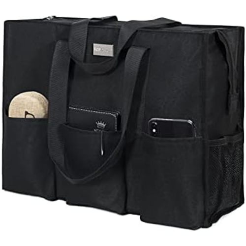 TOPDesign Utility Water Resistant Tote Bag with 13 Pockets, Top Zipper Closure & Thick Bottom Support, for Working Women