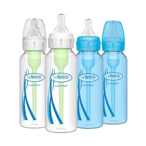 Dr. Brown's 8oz Anti-colic Options+ Narrow Baby Bottle With Level 1 Slow Flow Nipple - 4pk - 0m+ - Blue & Clear
