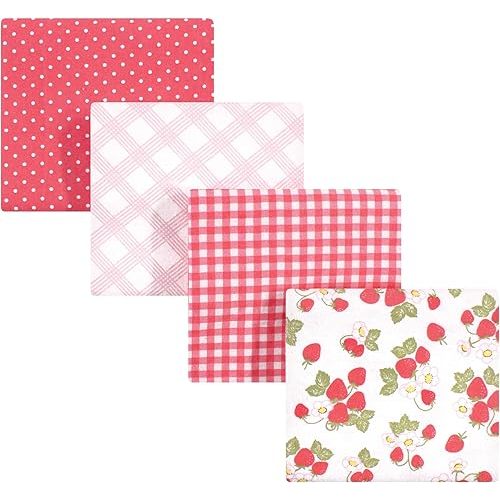 Hudson Baby Unisex Baby Cotton Flannel Receiving Blankets, Strawberries, One Size