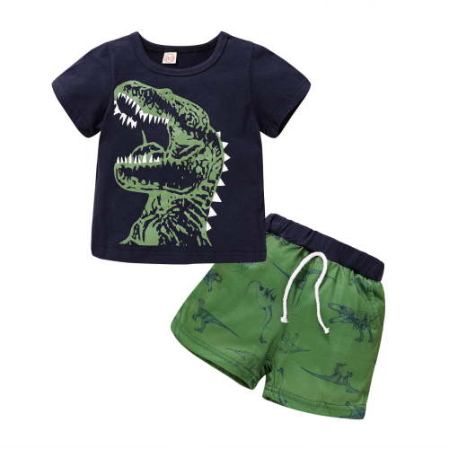 Younger Tree Toddler Baby Boy Summer Outfits Set Dinosaur Short Sleeve T-Shirt Shorts Clothes Set for 12-18M