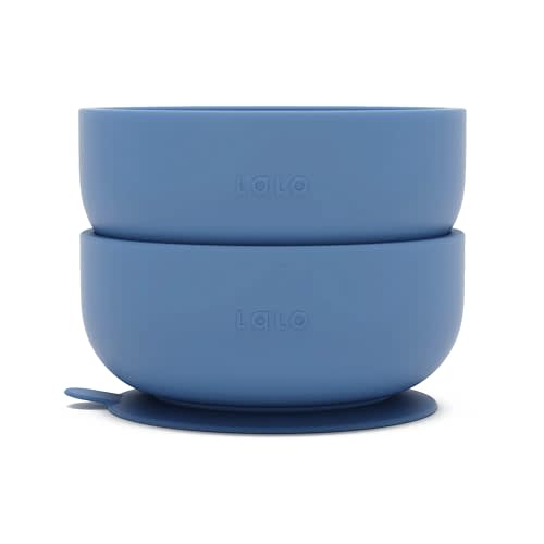 Lalo Suction Bowls - 2 Pack, 100% Silicone Non-Toxic BPA-Free Baby Bowls with Suction Base To Prevent Accidental Tip-Overs - Silicone Bowls For Babies And Toddlers - Blueberry