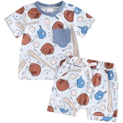 FIOMVA Baby Golf Outfit Toddler Boy T Shirt Shorts 2 Piece Set Infant Hole In One Birthday Outfit Newborn Summer Clothes