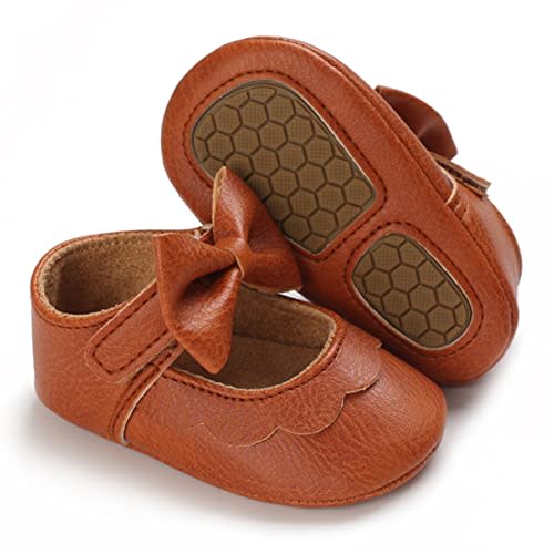 LAFEGEN Baby Girls Mary Jane Flats with Bownot Non Slip Soft Sole PU Leather Newborn Infant Toddler First Walker Cirb Dress Shoes
