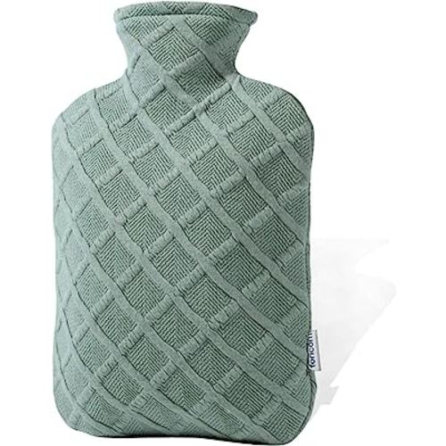 FORICOM Hot Water Bottle with Cover,Hot Water Bag for Pain Relief 2Liter,Heating Pad,Hand Warmer,Warming Bed.Classic.BPA Free,Close-Match(Green)