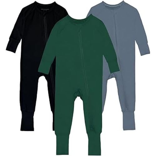 Baby Footless Pajamas,Rayon Made From Bamboo Footie Sleepers,Long Sleeve with Two Way Zipper Rompers 0-24 Months