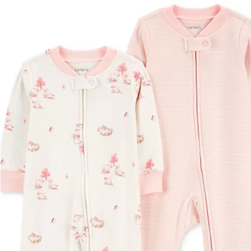 Baby Cotton 2-Way-Zip Footed Sleep and Play Coveralls, Pack of 2