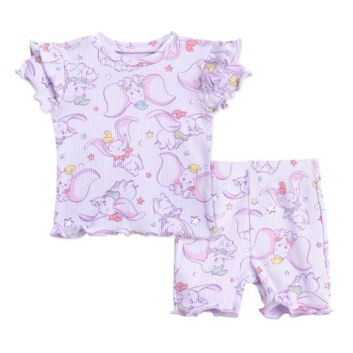 Disney Nightmare Before Christmas Newborn Baby Girls Ribbed Peplum T-Shirt and Shorts Outfit Set Jack Sally Pink Lavender 0-3 Months
