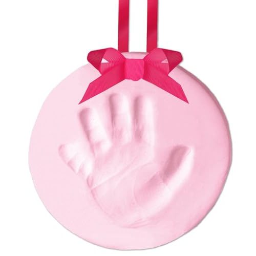 Tiny Ideas DIY Baby's Print Handprint or Footprint Keepsake No Bake Ornament with Ribbon, Baby Girl Nursery Décor, Pink
