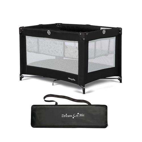 Dream On Me Zazzy Portable Playard with Bassinet in Black, Lightweight Packable and Easy Setup Baby Playard with Mattress and Travel Bag