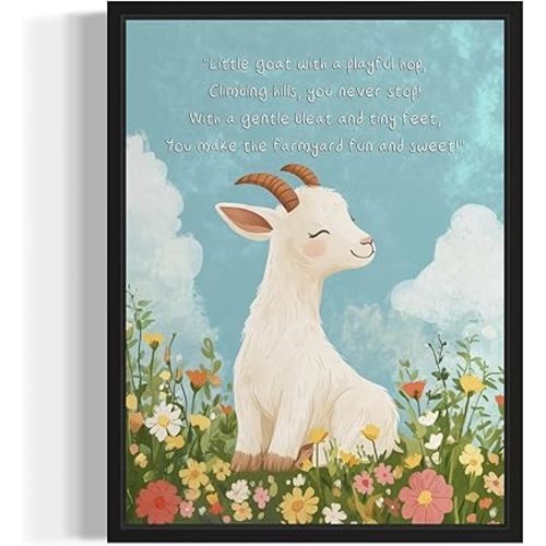 Goat Art Print Poster with Poem, Animals Nursery Wall Decor Cute Wild Animals Artwork For Baby Bedroom Kids Room Home Decoration Gallery 11 (Goat, 8 x 10 inches, Black Frame)