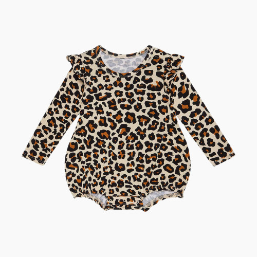 Posh Peanut Long Sleeve Ruffled Bubble Romper - Lana Leopard, 6-12 Months