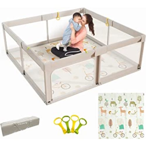 Mloong Baby Playpen with Mat, 59x71 Inches Extra Large Playpen for Babies and Toddlers, Indoor & Outdoor Activity Center, Safety Baby Fence with Gate,Baby Play Pen, Baby Play Yards