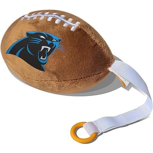 Carolina Panthers Plush Football Pacifier Holder by Smilo - Officially Licensed NFL Soother Holder - Soft Plush Toy and Dummy Holder - Fits Any Pacifier - Stroller Accessory & Newborn Essential