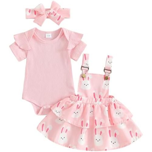 Mubineo Baby Girl Summer Clothes Cute Outfits Short Sleeve Romper Overall Skirt Dress Headband 3PCS Newborn Outfit