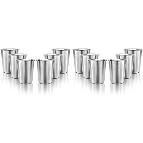 12 Pack 8 oz Stainless Steel Kids Cups, Children's Pint Cups, Stackable Metal Cups, Shatterproof Drinking Glasses