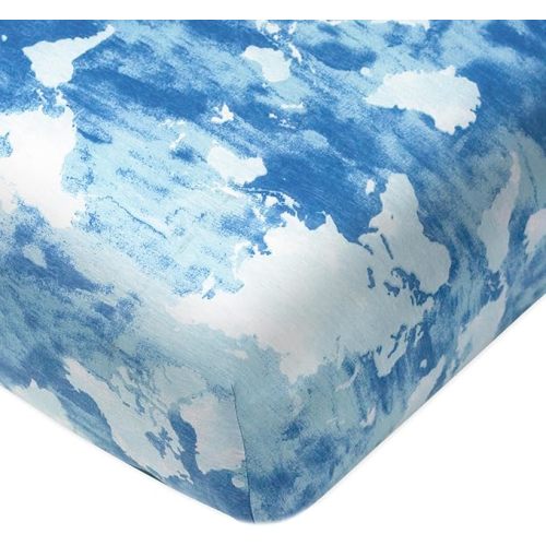 HonestBaby Fitted Crib Sheets Fits Standard Mattress Bassinet, Mini Prints 100% Organic Cotton Baby Boys, Girls, Unisex, Watercolor World, One Size