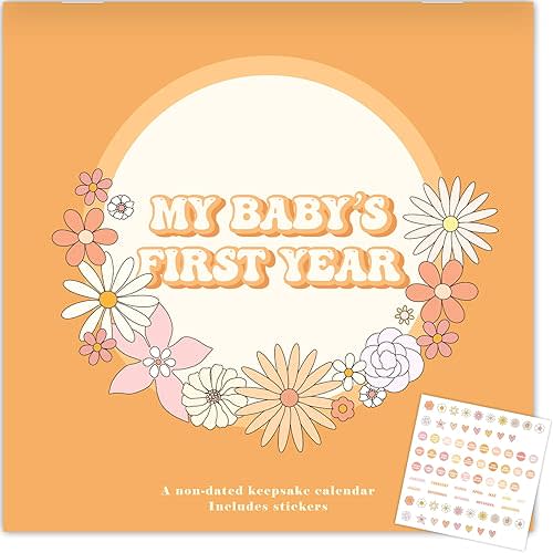 Boho Flower Baby's First Year Calendar with Stickers Groovy Baby Calendar 1st Year Tracker First Year Book Document and Cherish Baby's First Year Milestones Newborns Keepsake for Baby Girls or Boys